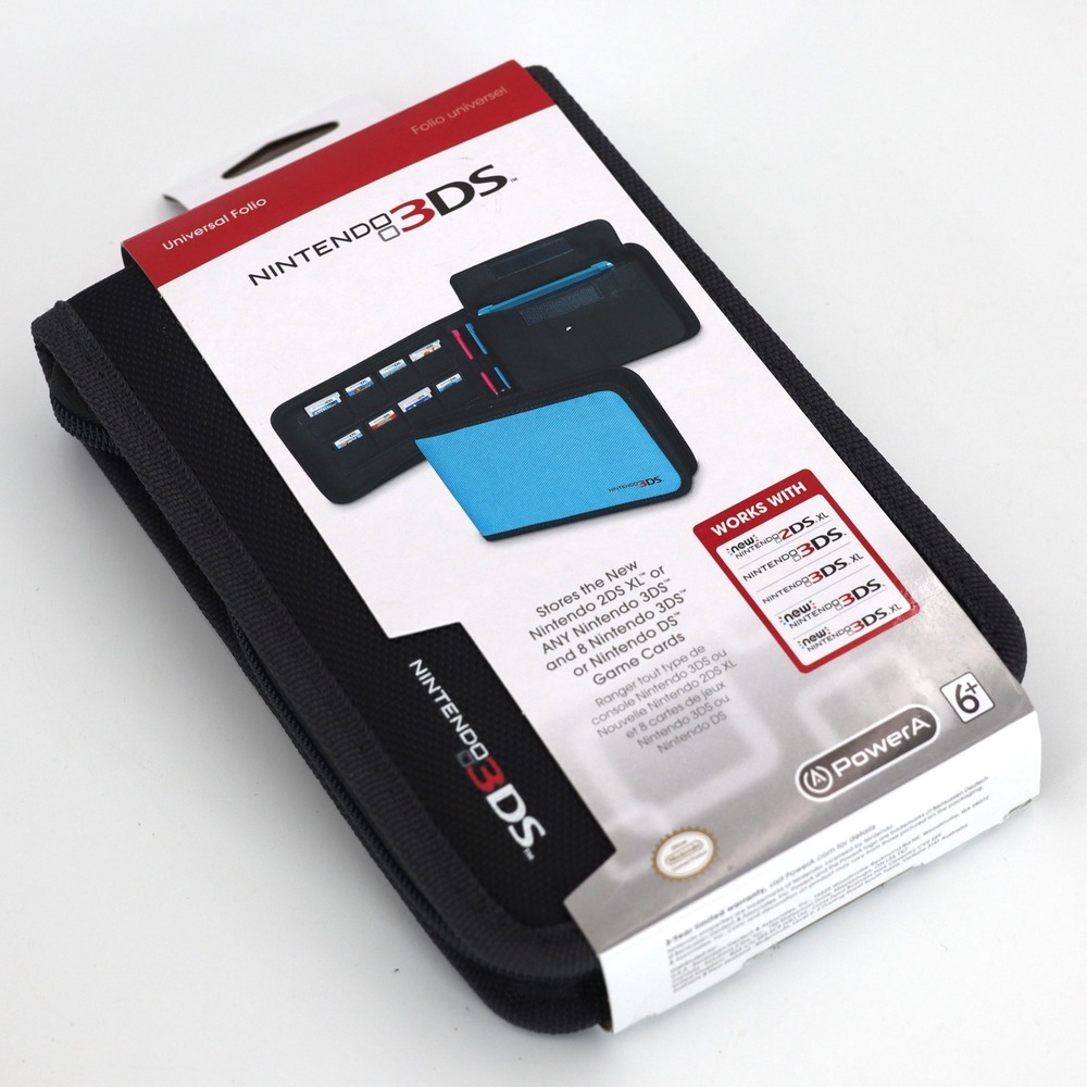 PowerA Universal Folio Nintendo 3DS 2DS XL Black Blue Zip Case Travel Storage